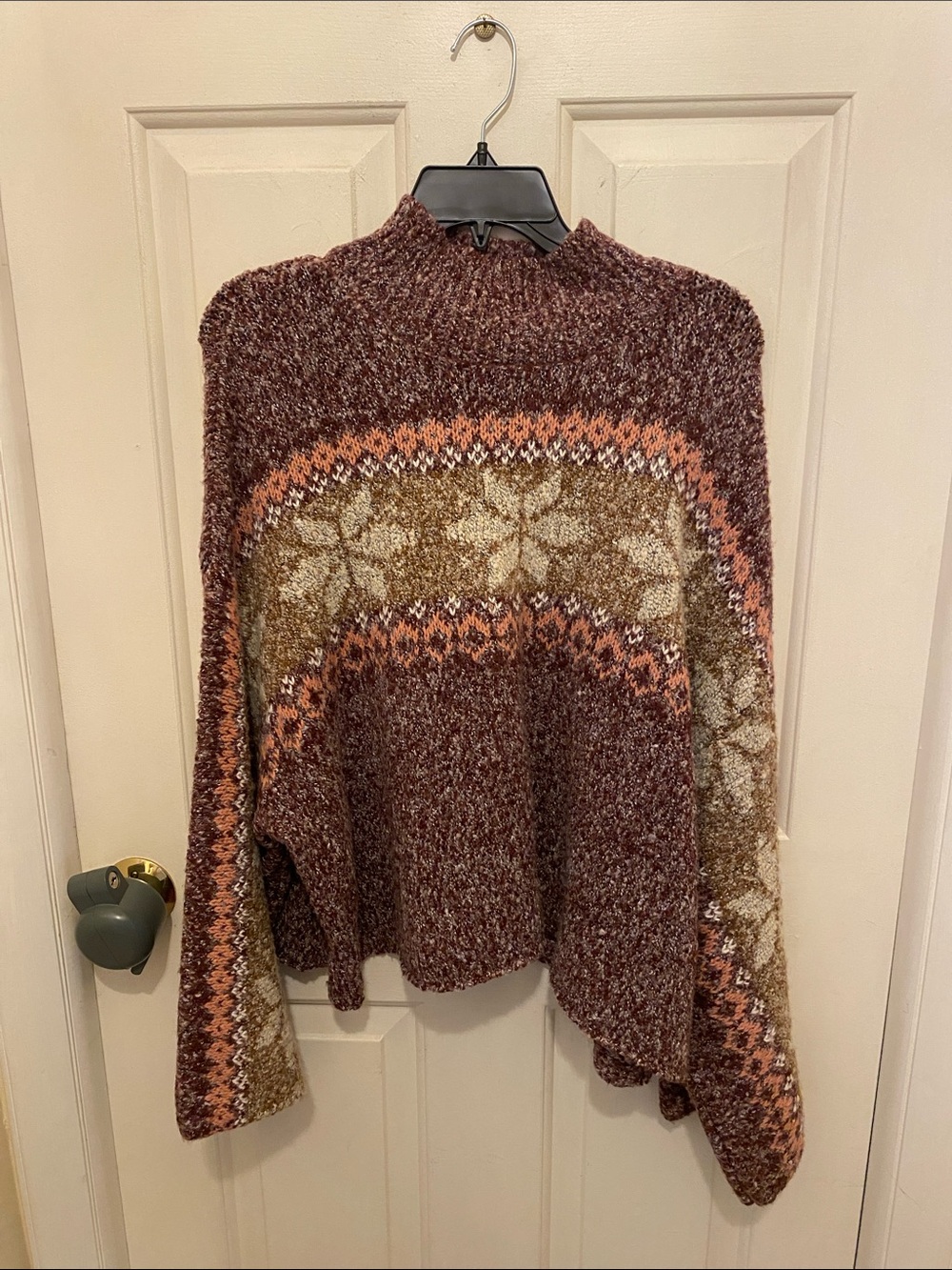 Francesca's Collections Maroon Fair Isle Mock-Neck Sweater